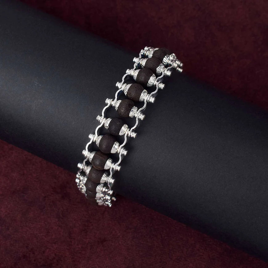 Silver-Plated Karungali Chain Bracelet - Made from Natural Ebony Wood