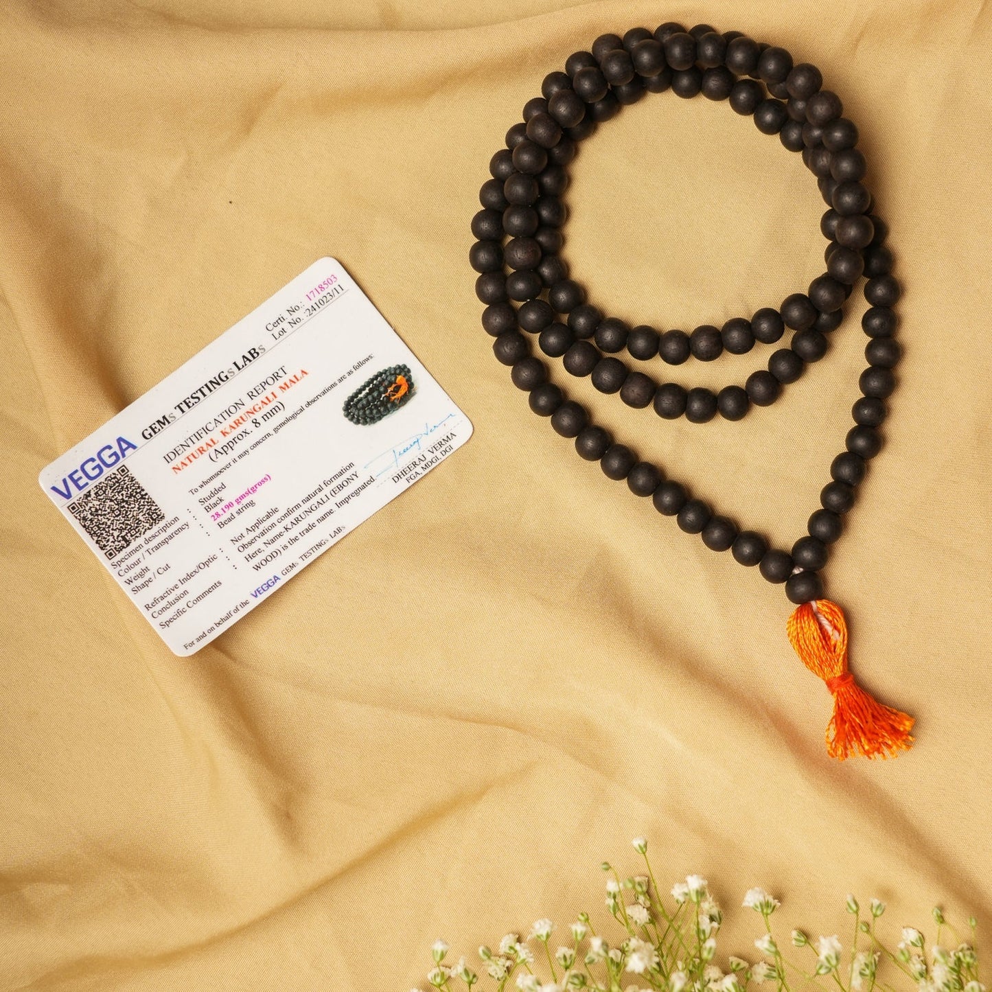 Original Karungali Malai 108-Beads Ebony Wood with Govt. Certified