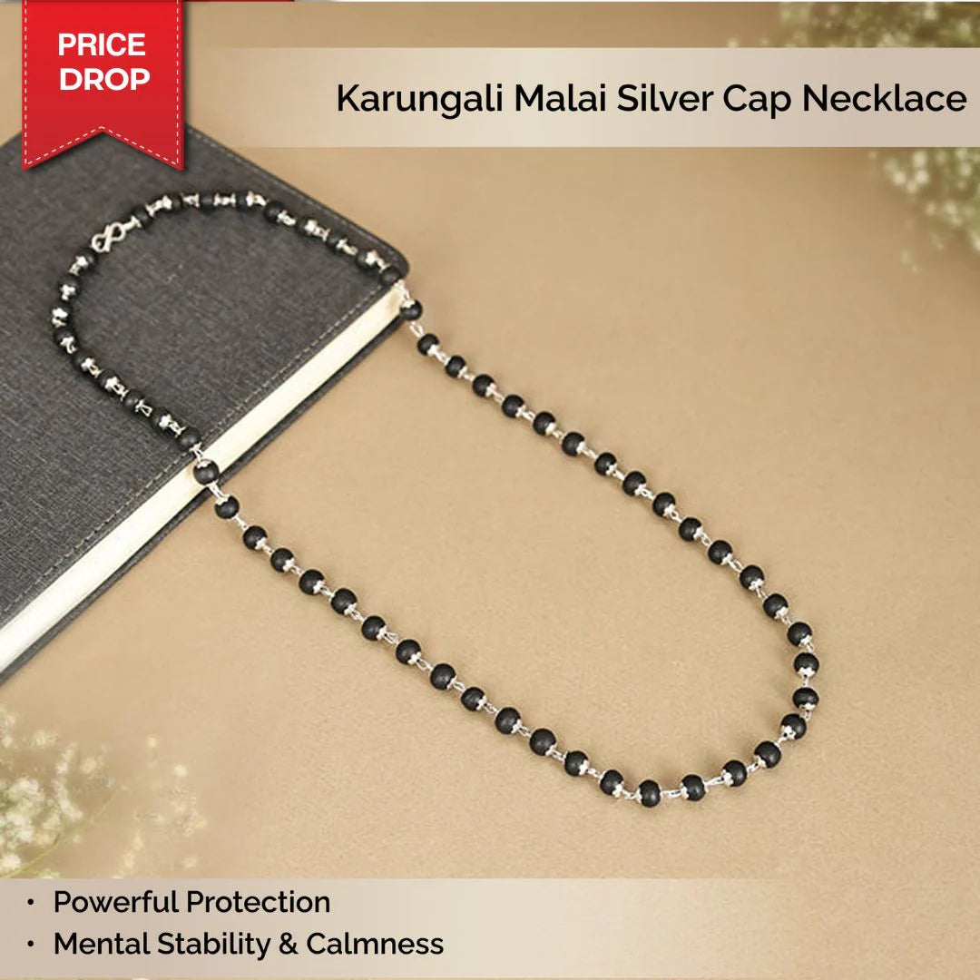 Karungali Malai Silver Cap Necklace with Govt. Certified